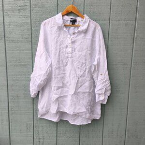 Jones New York 100% Linen Popover Tunic sz 2X White Beach Resort Coastal Natural